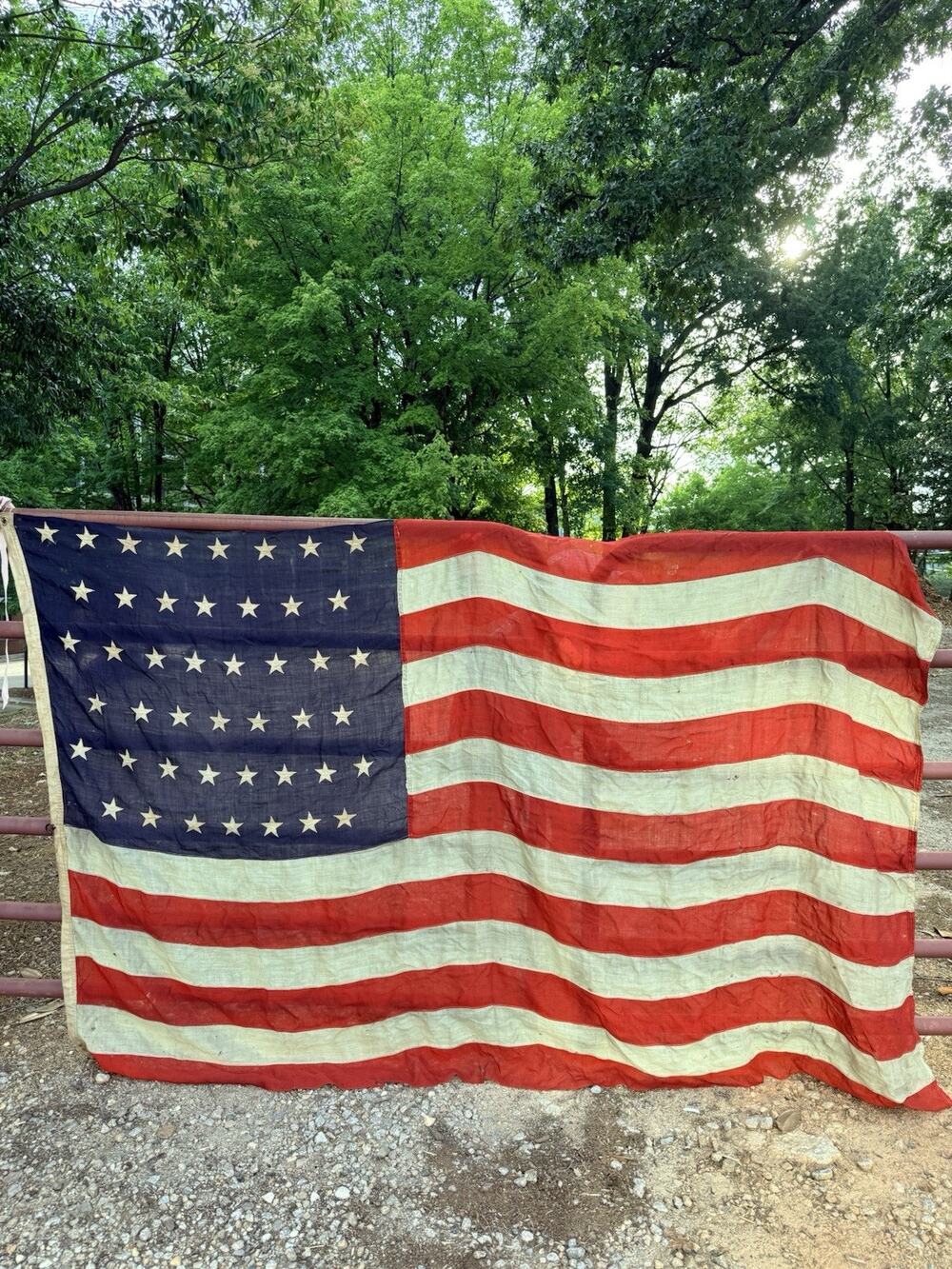 Antique 45 Star American Flag 1896-1908 Wool Bunting Iron Ring Header 92x57